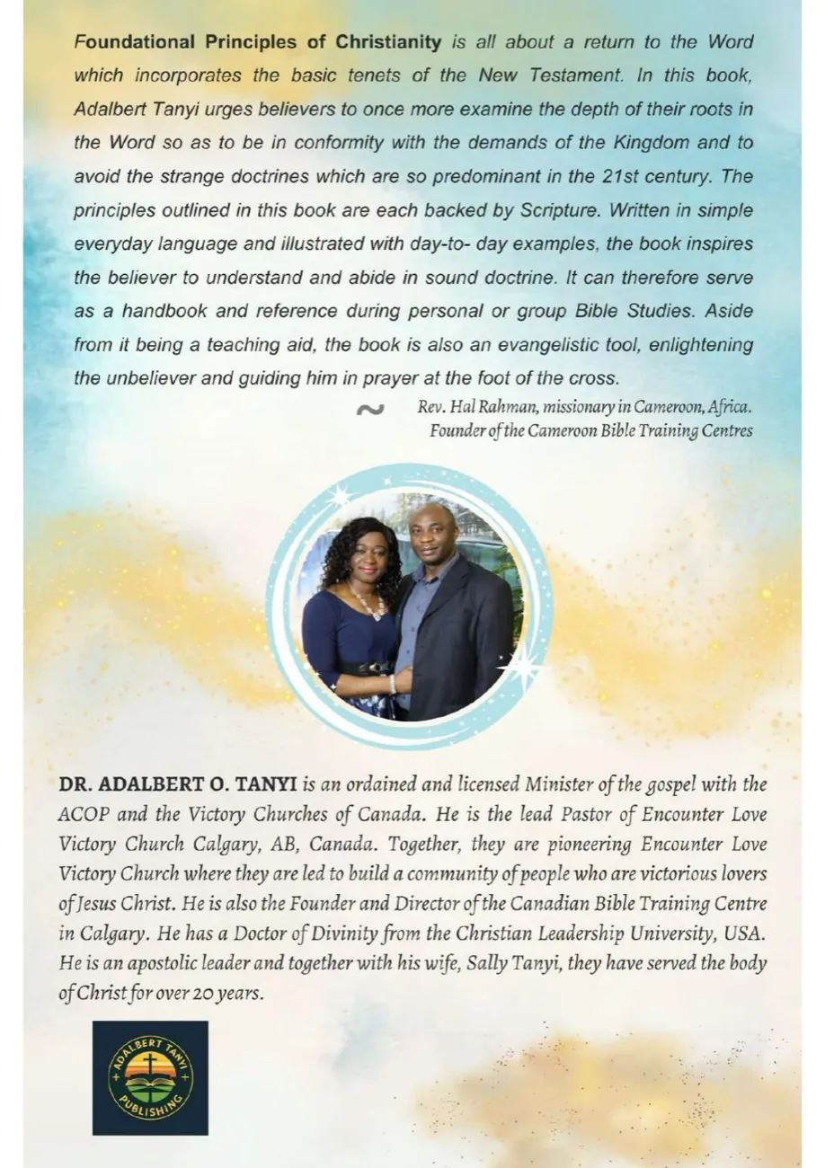 Back cover of Foundational Principles of Christianity with endorsement by Rev. Hal Rahman